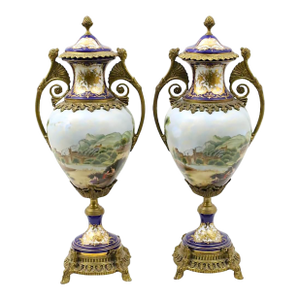French Sèvres Porcelain Bronze Mounted Cobalt & Raised Gilt Gold Covered Urn