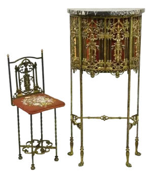 Oscar Bach Attributed Figural Bronze Marble Top Telephone Hall Stand With Chair - Set of 9