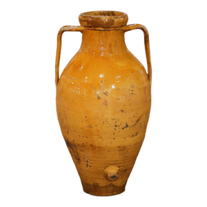 19th C. French Provencal Glazed Terracotta Olive Oil Jar With Handles and Spout