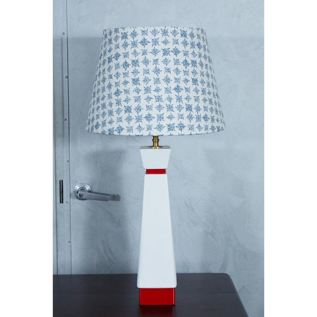 Mid-Century Red and White Lamps - A Pair | Chairish