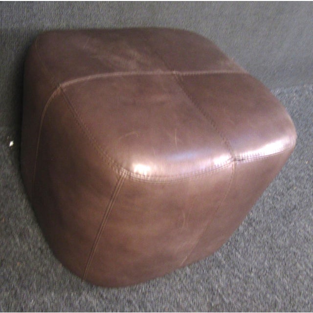 Mid-Century Modern Mid 20th Century Mid-Century Modern Brown Leather Ottoman For Sale - Image 3 of 5
