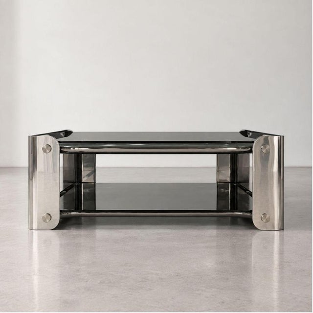 Contemporary Italian Space Age Smoked Glass Chrome Coffee Table, 1970s For Sale - Image 3 of 8
