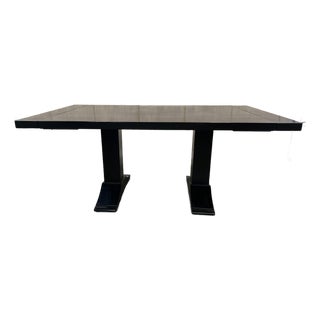 21st Century Transitional Black Trestle Dining Table With Leaves by Wolf Designs For Sale