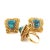 Gorgeous multi-colored Turquoise gemstones set inside a single-cut diamond halo. Mounted in an 18k textured gold finish. A...