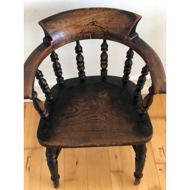 Brown Antique Wooden Captain’s Chair Denmark For Sale - Image 8 of 10