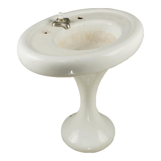 Reclaimed Art Deco Enameled Cast Iron Pedestal Sink For Sale
