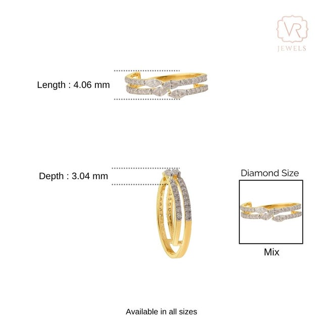 Marquise and Round Diamond Crisscross Double Band in 14k Yellow Gold Size 7 For Sale - Image 11 of 16