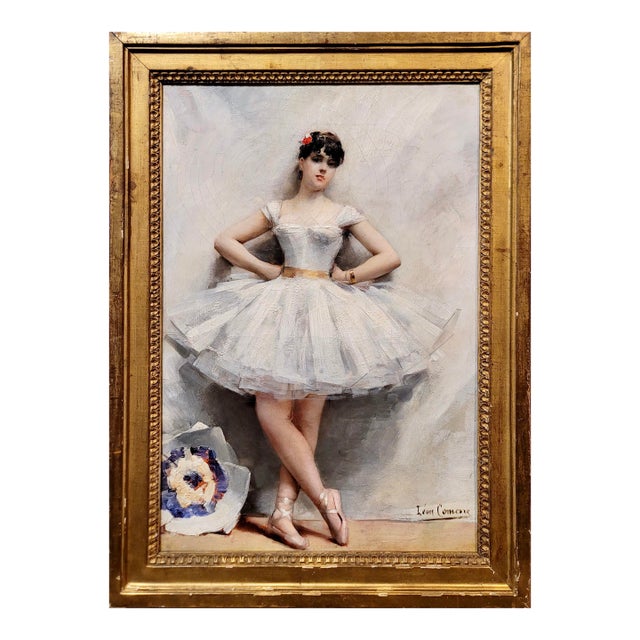 Leon François Comerre -Portrait of a Ballerina W/ White Tutu- Oil Painting For Sale