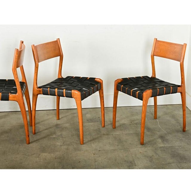 Italian Mid-Century Leather and Beech Dining Chairs - Set of Six For Sale - Image 4 of 12