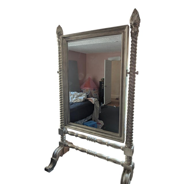 Maitland-Smith Neoclassical Silver Leaf Dressing Floor Mirror For Sale - Image 16 of 18