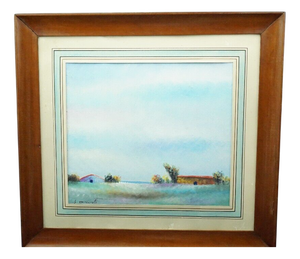 Giovanni Omiccioli, Fregene Beach with Huts, 20th Century, Oil Painting on Cardboard, Framed