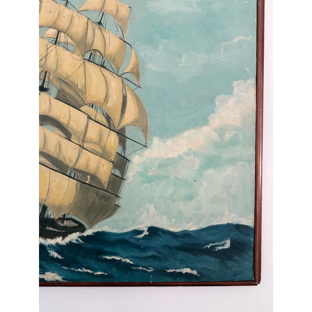Mid 20th Century Clipper Ship at Sea Painting Framed For Sale - Image 5 of 7