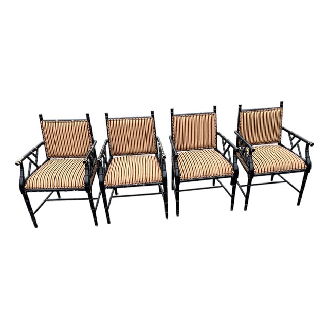 Mid 20th Century Set 4 Faux Bamboo Armchairs For Sale