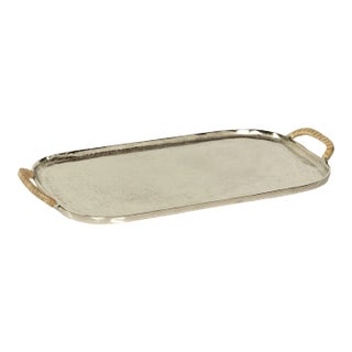 Halmstad Aluminum Tray with Rattan Wrapped Handles For Sale