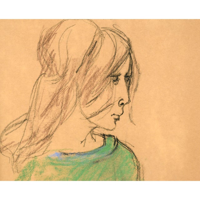 Portrait of a Woman in a Green Shirt -San Francisco Bay Area Figurative Movement by William Kirchner For Sale - Image 4 of 6