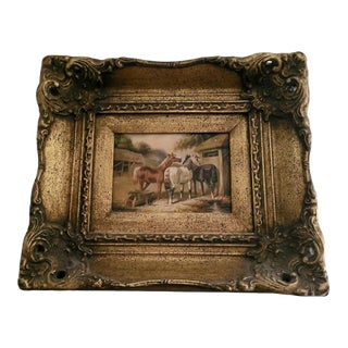 19th Century Oil Painting of Horses With Gilt Frame by Biggs & Sons London For Sale