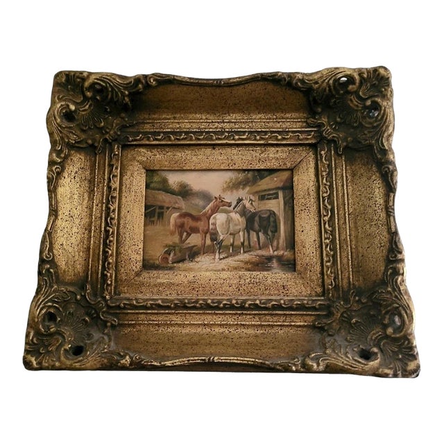 19th Century Oil Painting of Horses With Gilt Frame by Biggs & Sons London For Sale