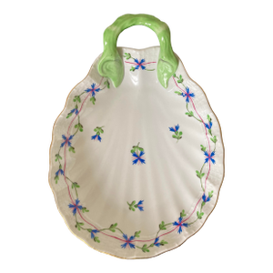 Mid 20th Century Herend Scalloped Sea Shell Porcelain Jewelry Dish With Handpainted Design