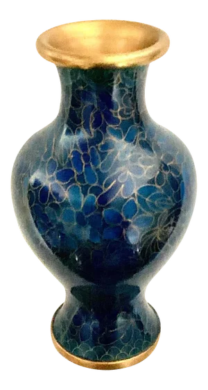 Vintage Small Floral Turquoise Blue and Gold Cloisonné Vase
