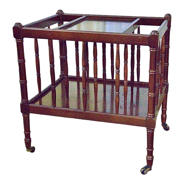 1980s Wooden Magazine Rack With Brass Caster Feet For Sale