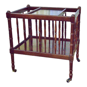 1980s Wooden Magazine Rack With Brass Caster Feet