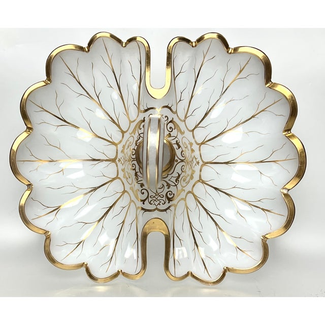 French 19th Century French Gilded Opalescent White Glass Fruit Bowl For Sale - Image 3 of 7