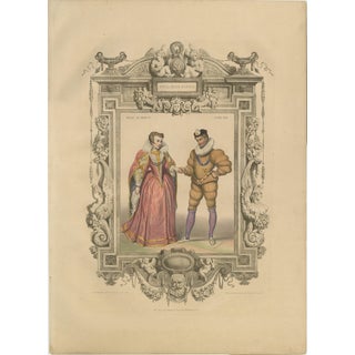 Henri III French Court Costume Royal Couple, 1847, Lithograph For Sale