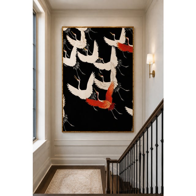 Black Flying Cranes, Vintage Art Print Reproduction, 24" X 36" For Sale - Image 8 of 10