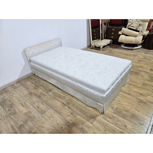 Silver Vintage Single Upholstered Bed with Mattress and Frame, 1960s For Sale - Image 8 of 13