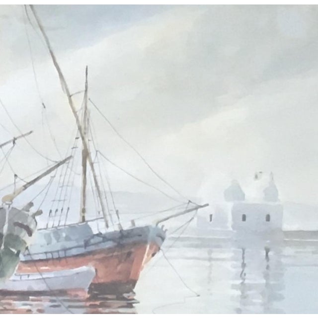 Konstantinos Sofianopoulos, Voiliers au Bord d'une île des Cyclades dans la Mer d'Égée, Watercolor on Paper, Framed For Sale - Image 4 of 8