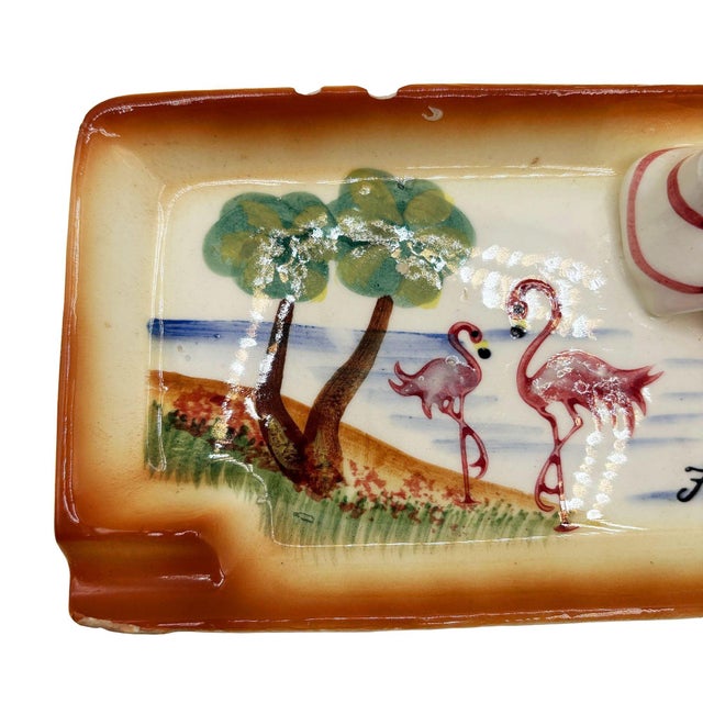 Mid-century hand painted Women on Florida beach ceramic ashtray fashioned after the works of ceramic artists of the time...