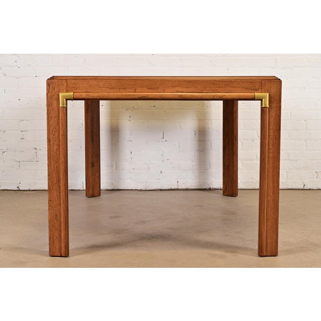 Drexel Heritage Mid-Century Hollywood Regency Campaign Walnut Extension Dining Table, Newly Refinished For Sale - Image 13 of 15