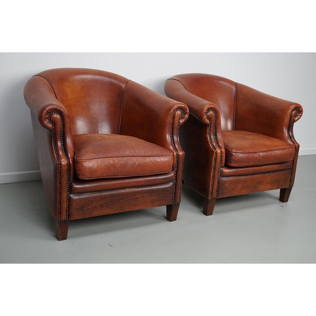 Vintage Dutch Cognac Leather Club Chair, 1970s, Set of 2 For Sale - Image 9 of 18