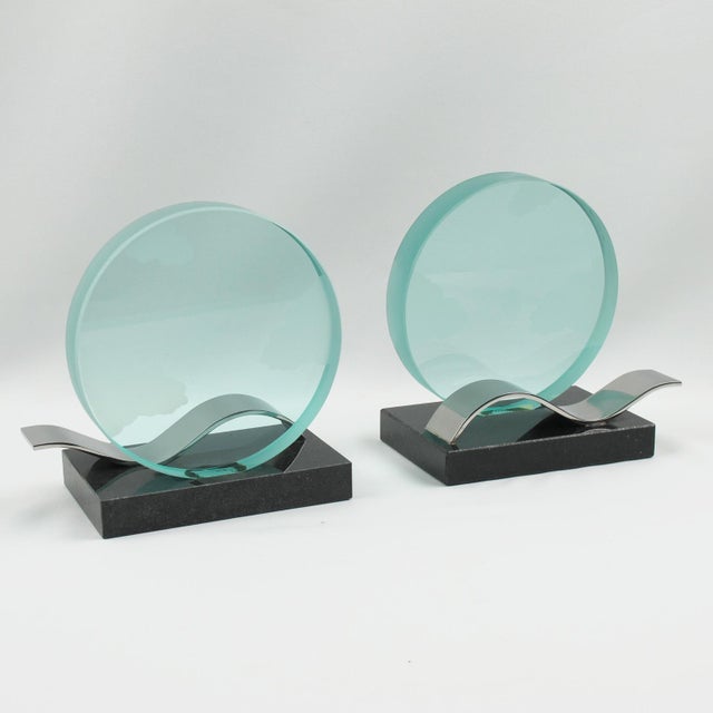 Black Modernist Bookends Black Granite and Glass Slab, circa 1980 For Sale - Image 8 of 8