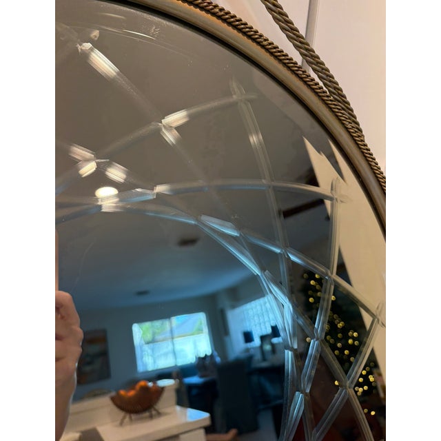 Hollywood Regency Vintage Hollywood Regency Etched Round Rope Hung Wall Mirror For Sale - Image 3 of 10