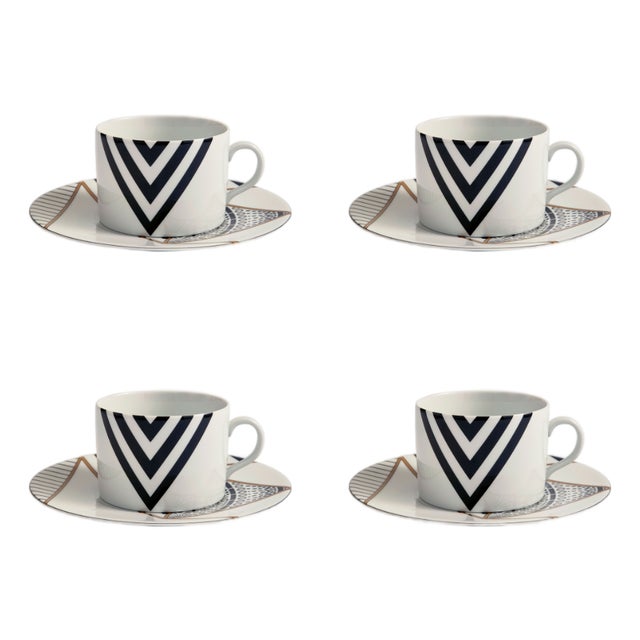 Alina Teacup & Saucer Set of 4 by Nina Magon For Sale