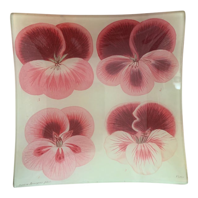 John Darian Pink Peony Square Glass Plate | Chairish