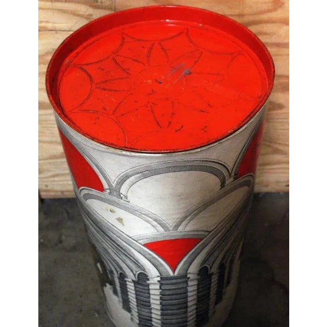 Italian storage round box metal base. A great styling piece!