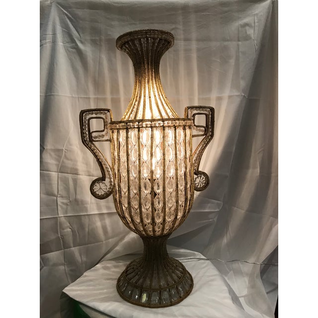 Art Deco 1930’s Hand Beaded Urn Lamp Deco Italian Crystal Tall Table Lamp For Sale - Image 3 of 8