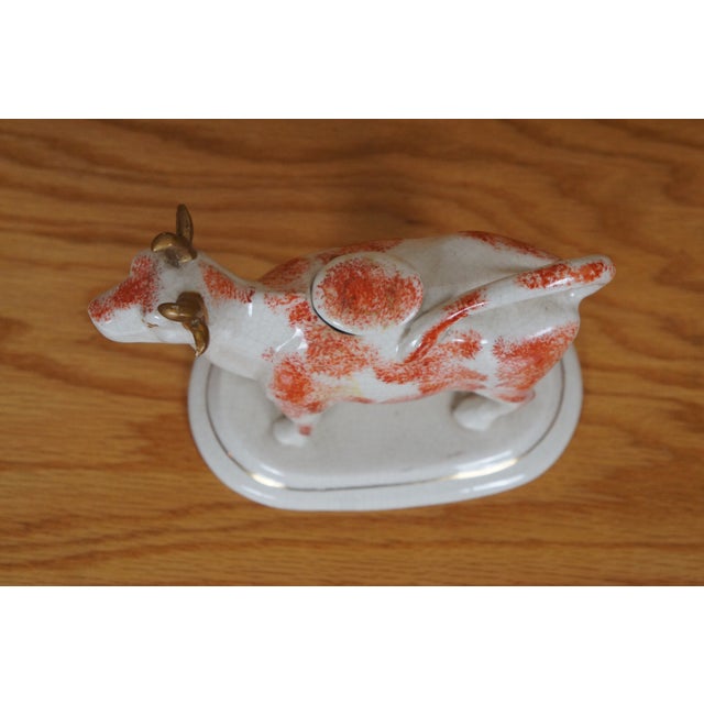 Red Antique English Staffordshire Porcelain Red & White Cow Bull Creamer Pitcher For Sale - Image 8 of 11