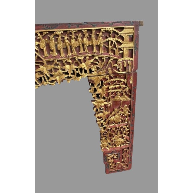 Antique Carved & Gilt Decorated Wooden Oriental Doorway Panel Valence 19th Century For Sale - Image 4 of 11