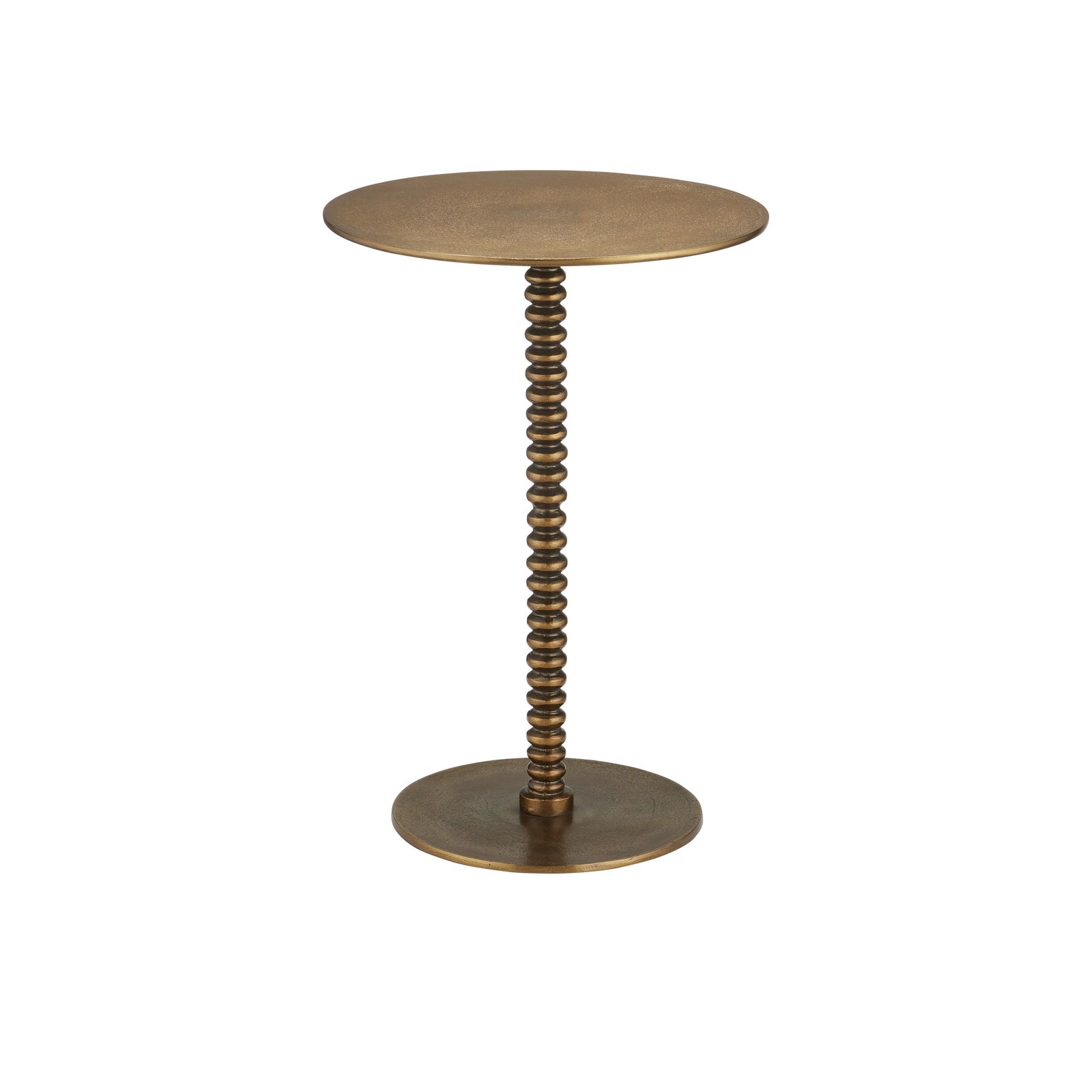 Round brass side table with twisted stem