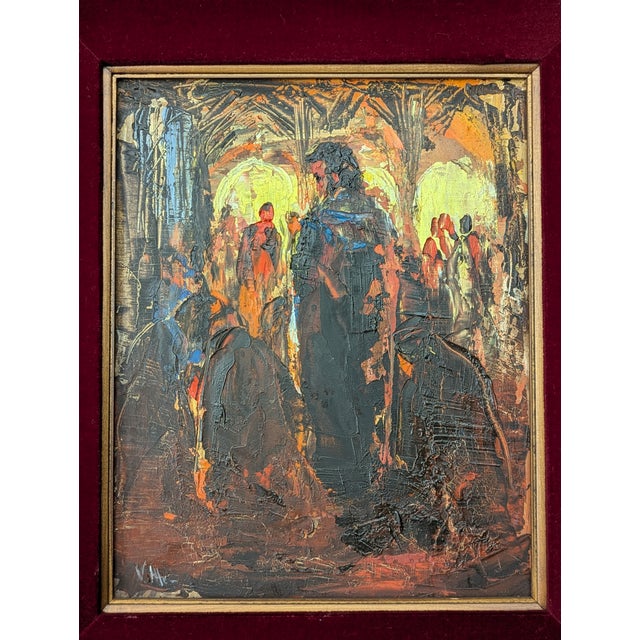 Mid-Century Modern Mid-Century California Expressionist Original Oil Painting by Viola M. Allen, "Worship", Framed For Sale - Image 3 of 7