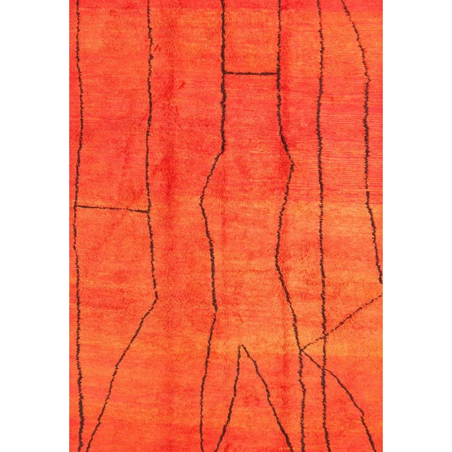 1930s Keivan Woven Arts Vintage Moroccan Rug With Orange and Charcoal Line in Modern Design For Sale - Image 5 of 13