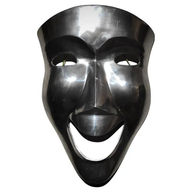 Black Large Polished Metal Decorative Mask, 1950s For Sale - Image 8 of 8