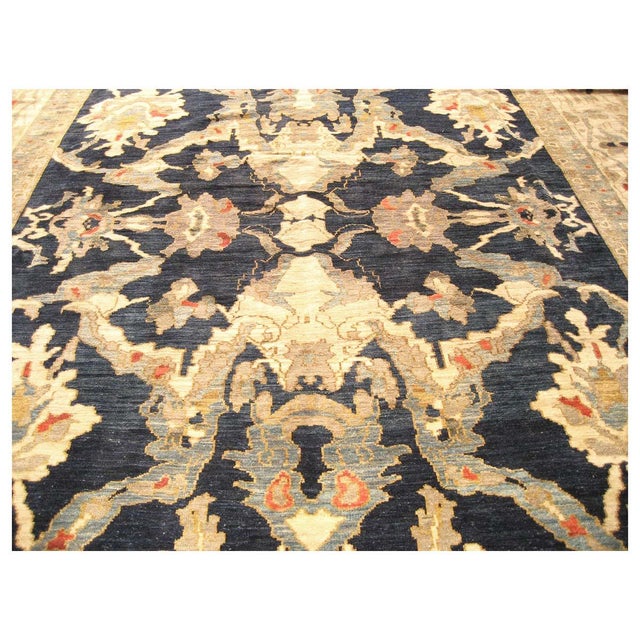 Persian Sultanabad Wool 12x17 Navy Blue, Taupe & Ivory Handmade Area Rug #1140581 For Sale - Image 4 of 6