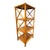 Elegant vintage bamboo and rattan étagère featuring a warm honey-toned finish, decorative X-shaped cross-bracing, and...