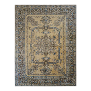 Antique Persian Tabriz Wool 9X12 Tan, Blue & Black Handmade Area Rug #9902951