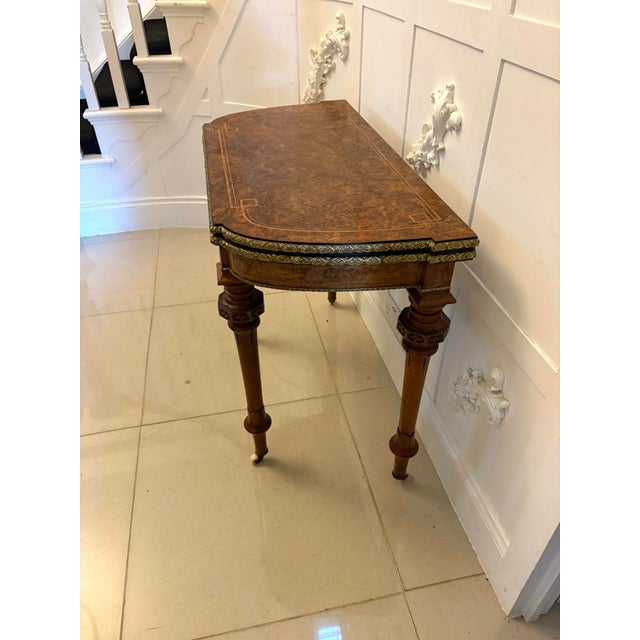 Antique Victorian Burr Walnut Card Console Table with Ormolu Mounts and Inlay, 1850 For Sale - Image 9 of 17