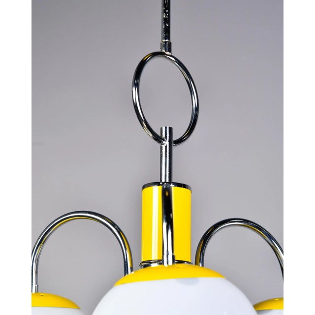 Mid-Century Modern Mid Century Italian Chrome and Yellow Four Light Fixture For Sale - Image 3 of 9